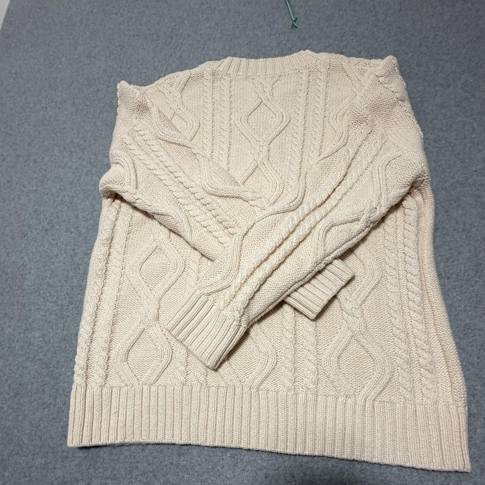 Trendy Queen Pullover Chunky Cableknit Cabincore Sweater Cream Stretch Cozy Sz L - Picture 5 of 11
